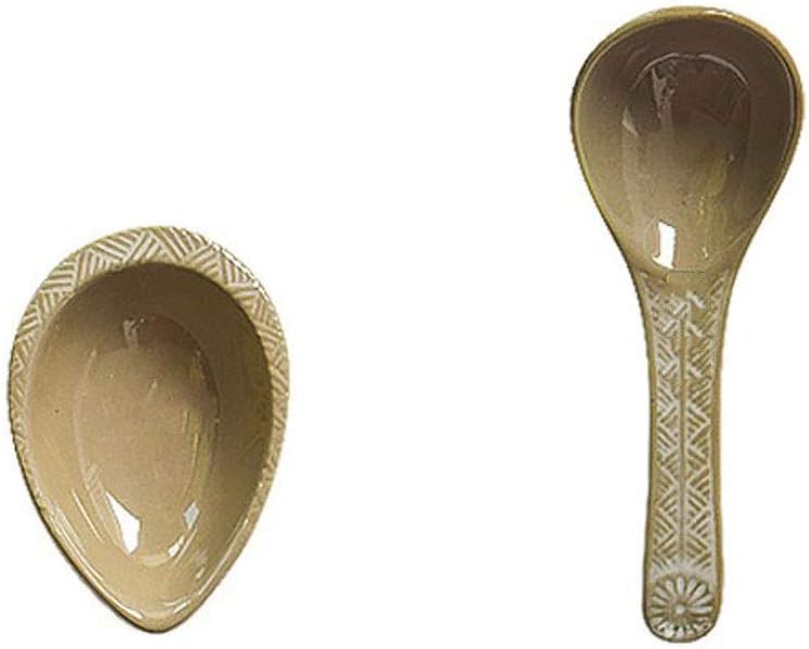 Spoons Cute Household Ceramic Long Handle Small Soup Spoon Retro Creative Porcelain Soup Spoon with Spoon Holder Soup Spoons (Size : B) (A)