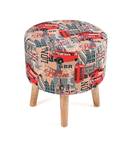 Image of NACIA Printed Ottoman Stool Set of 2 | Soft Cushioned Velvet Pouf Footrest with Wooden Legs | Decorative Seating Stool for Bedroom Living Room Home & Office (16x16x17 Inch, London)