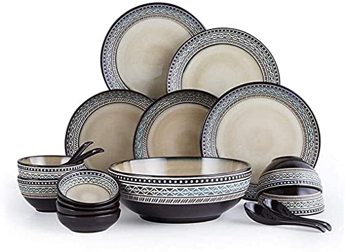 Juego de vajilla para Restaurante y hogar de Lujo, vajilla de cerámica, Juego de vajilla de Porcelana Vintage de 18 Piezas, Juego de Comedor con Cuenco, Plato y cucha,