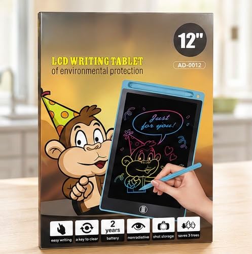 Generic 12 Inch LCD Writing Tablet for Kids | Reusable Digital Drawing & Writing Pad with Stylus Pen | One Touch Erase | Screen Lock | Eco-Friendly Learning Toy | Multicolor-picture-26