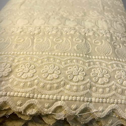 Schiffly 100% Cotton Lawn Broderie Anglaise Embroidery Dress Craft Fabric 44" (2 Meter, Cream) - Image 3