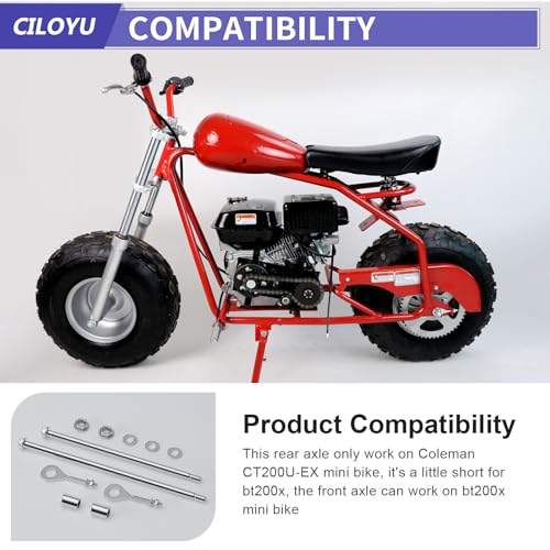 Image of 14mm 285mm Rear Axle Kit with 300mm Mini Bike Front Axle Nut Compatible with Coleman CT200U-EX 196CC 200CC 6.5HP Gas Powered Mini Bike Powersports Accessories Parts 15mm Chain Adjuster