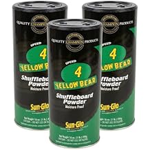 Sun-Glo Speed #4 Yellow Bear Shuffleboard Powder Wax Medium Speed for All-Purpose Play, Bars & Home Game Rooms 16 oz Shaker Can Pack of 3