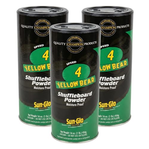 Sun-Glo Speed #4 (Yellow Bear) Shuffleboard Powder Wax – Medium Speed for All-Purpose Play, Bars & Home Game Rooms – 16 oz Shaker Can (Pack of 3)