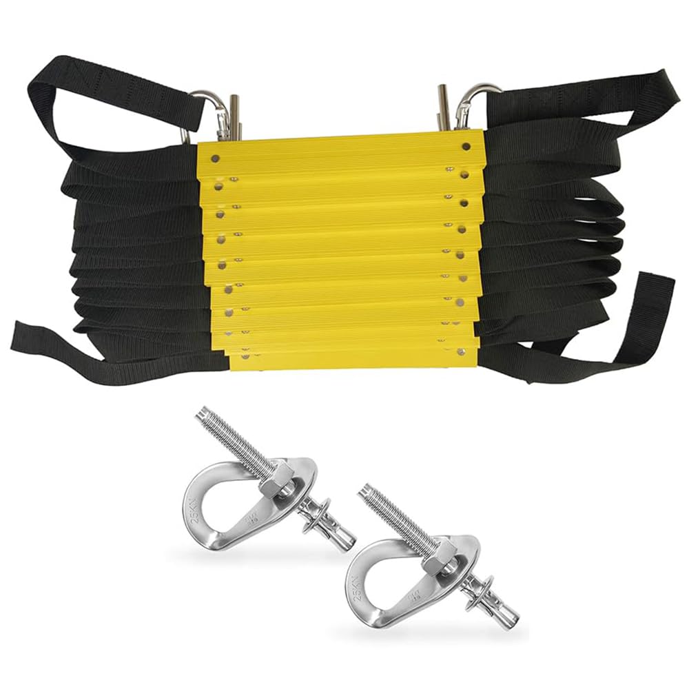 Échelle de Corde de Secours 10 m avec Matériel de Montage | Échelle de Secours pour Maison 4ème étage | Portable, Pliable et Compact | Mur d'échelle d'urgence Fixe