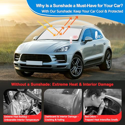 Image of Windshield Sun Shade for 2015-2020 Merce-des Benz GLA Accessories, Foldable Window Sunshade Sun Visor Protector, Front Windshield Sunshade Sun Shield Blocks UV Rays Heat