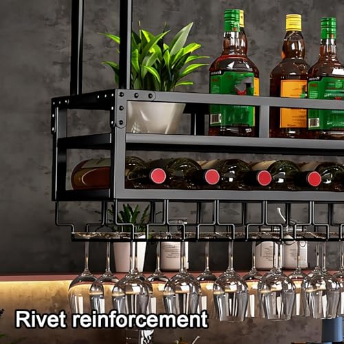 Soporte suspendido para botellas de vino con porta copas, madera Acacia miniatura 4