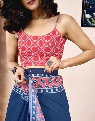 Image of SIRIL Women's Printed Chanderi Cotton One Minute Ready to Wear Saree with Unstitched Blouse Piece
