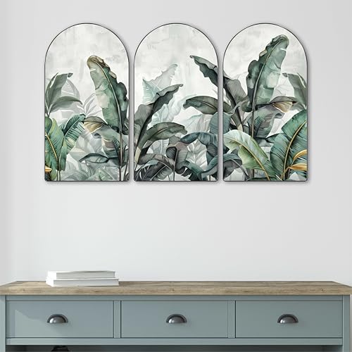 Image of Livin'luxe Tropical Leaf Wall Art Set of 3 MDF Panels with Premium PVC frame 20x30 Inch Green Decor