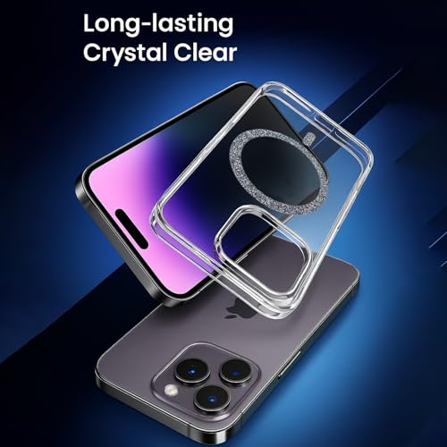 Image of AIBEX Back Cover Case Compatible with iPhone 14 Pro Max | Glitter Ring Cute Shiny Colorful Bling Case (Compatible with Magsafe) | Transparent PC+TPU Glossy Shiny Cover for Girls & Women - Black