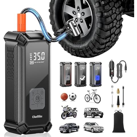 OlarHike Cordless Tire Inflator Portable Air Compressor-Dual Mode Inflation, 5400mAh Auto Air Pump for Car Tires, Bicycle, Bike, Motorcycle, Smart Electric Pump with LED Light & Digital Pressure Gauge Cover