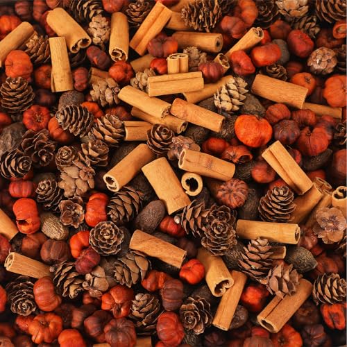 Dansib 7 Heaping Cups Pumpkin Pods Bowl or Vase Filler Mix with Mini Pumpkin Pods Pine Cones Cinnamon Chunks and Rose Hips for Vase Jar Fillers Thanksgiving and Autumn Decor