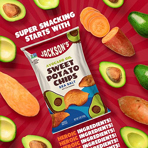 Jackson’s Sweet Potato Kettle Chips With Sea Salt Made With Premium Avocado Oil (5 Oz, Pack Of 7) - Allergen-Friendly, Gluten Free, Peanut Free, Vegan, Paleo Friendly - Shark Tank Product #TOP1