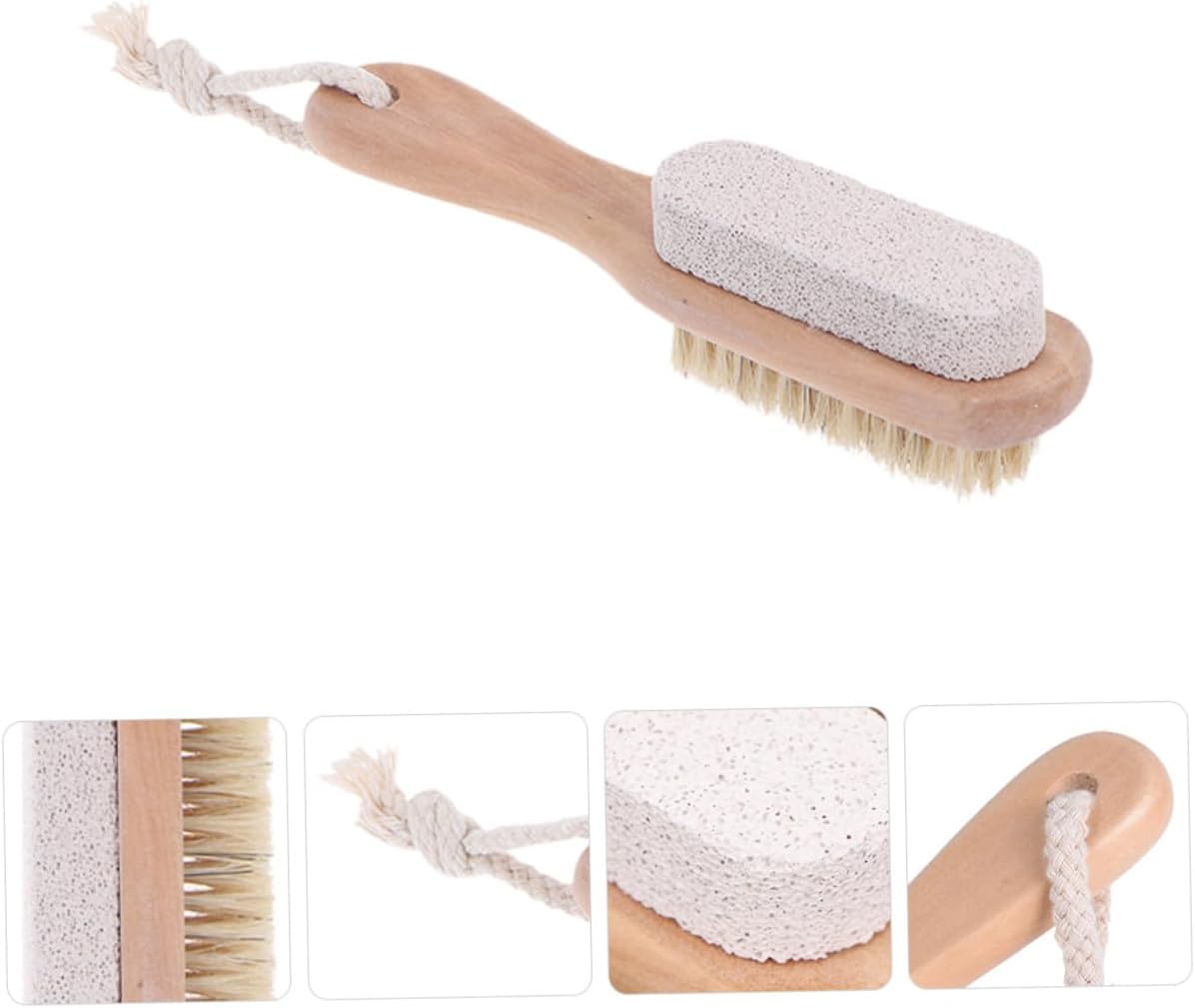 3pcs Double-Sided Foot Scrubber with Wooden Handle Pumice Stone and Bristle Brush for Dead Skin Removal Hard Skin Remover Exfoliating Foot Care Tool for Shower and Pedicure