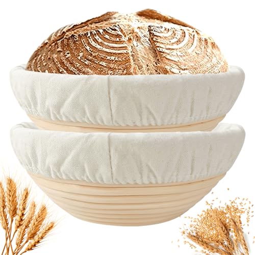 SNAILDIGIT Banneton Bread Proofing Basket Set of 2: 9 Inch Round Sourdough Proofing Bowls for Artisan Bread Making for Professionals and Home Bakers