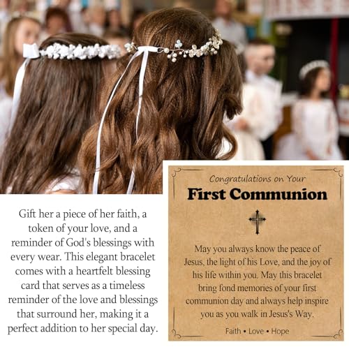 Image of First Communion Gifts for Girls- Catholic Holy 1st Communion Gifts Decorations Cross Bracelet for Kids Goddaughter Daughter Granddaughter
