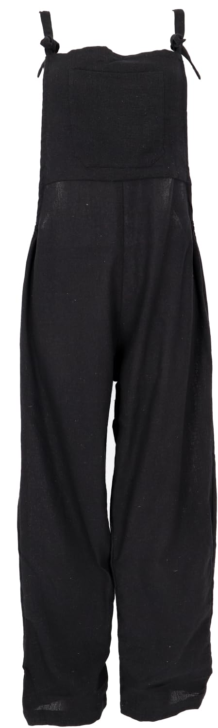 GURU SHOP Natürliche Boho Latzhose, luftiger Sommer-Jumpsuit, weit geschnitten, schwarz