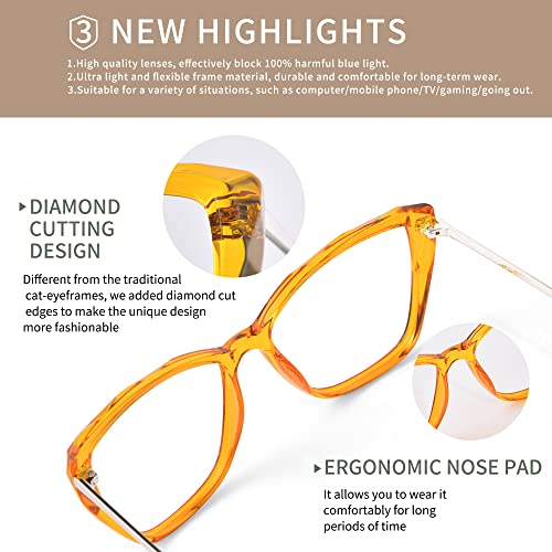 Image of Blue Light Blocking Glasses Cat Eye Stylish Computer Eyeglasses UV Ray Filter Women AB3304 (Orange)