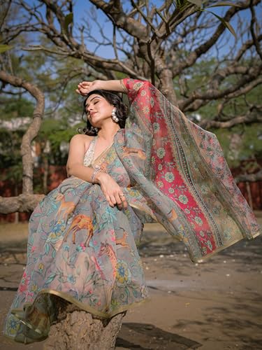 Image of MIRCHI FASHION Saree for Woman Organza Floral Printed | Lightweight Elegant Traditional Sari with Matching Blouse Piece