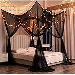 Mengersi Bed Canopy,Canopy Bed Curtains Bed Drapes for Full Queen King Size Bed,Mosquito Net Bed Curtains for Patio Indoor Outdoor Net,Black Bed Canopy Curtains for Gothic,Halloween Decoration - Image 5