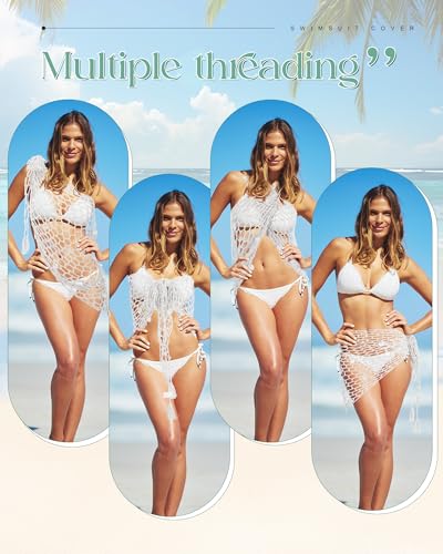 Zeyune Women Crochet Cover-ups Skirt Triangle Shawl Mermaid Skirt Hollow Out Swimwear Shiny Sequin Beach Fishnet Wrap4