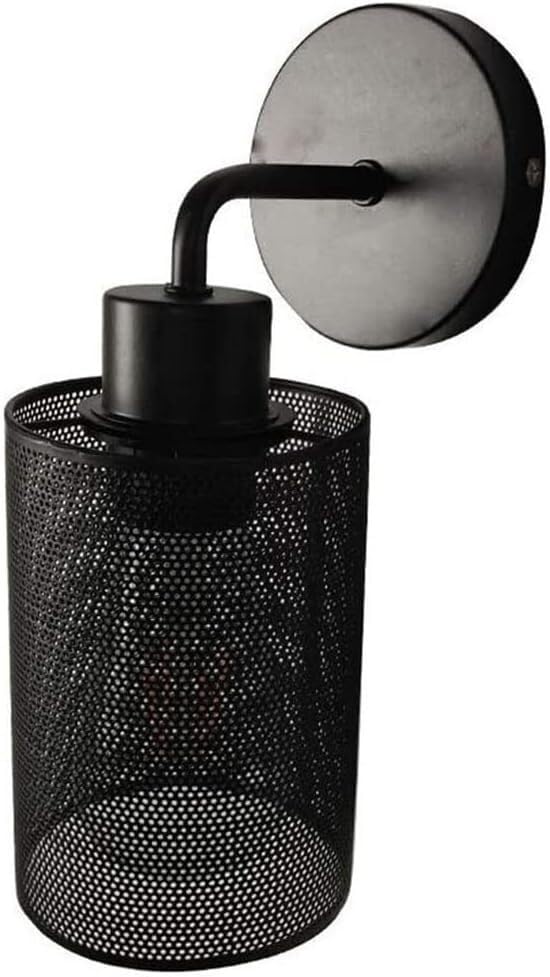Modern Industrial Wall Sconce Black Metal Cage Mesh Shade Simple Wall Mounted Lamp Fixture for Bedroom Hallway Kitchen Bar Farmhouse Decor E26(Black)