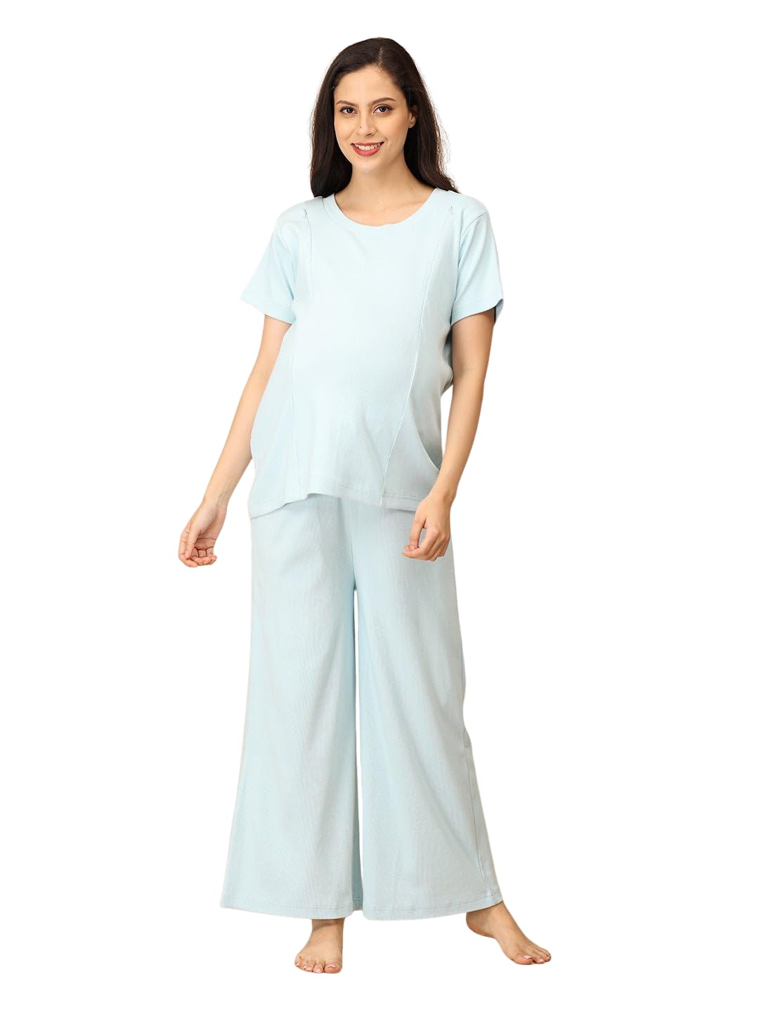 the mom store Women Maternity and Nursing Rib Nightwear Set | Night Dresses for Womens | Nightsuit Set for New Moms | Pre and Post Pregnancy Wear| Trendy Stylish Sleepwear-picture-36