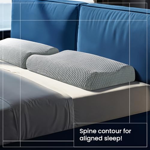 Image of Duroflex Spine Contour Orthopedic Memory Foam Pillow, Dual Height, Cooling Neck Pillow | Ice Dough Technology | Arctic Ice Fabric | Pain Relief Pillow | (24 x 16.5 Inch, White) | 1 Year Warranty