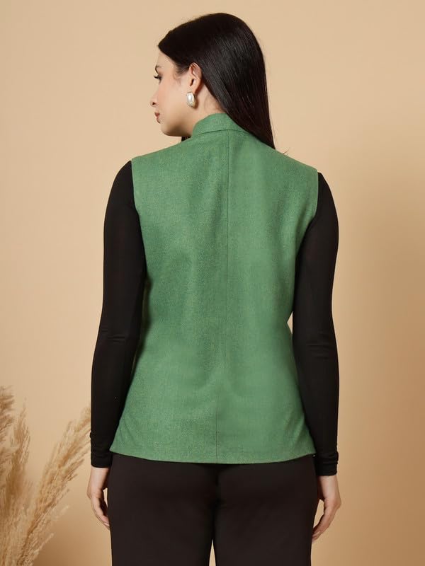 Image of Vastraa Fusion Solid Indian Traditional Ethnic Waistcoat Festive Woolen Nehru Jacket for Women