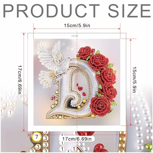 Image of AiYuanzsh 5D DIY Diamond Art Kits for Adults, Decorative Rose Dove Letter D Special Shape Diamond Painting, Floral Letter Diamond Art Crafts for Elegant Wall Display 17x17cm