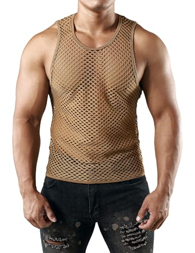 Image of JOGAL Men's Mesh Fishnet Fitted Sleeveless Muscle Top