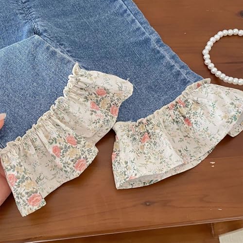 Toddler Kids Girls Flare Pants Denim Ripped Jeans Ruffle Wide Leg Legging Trousers High Waist Bell Bottoms4