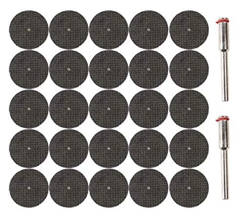 Lot de 25 disques à tronçonner - 32 mm - avec 2 mandrins pour Dremel, Proxxon, etc.