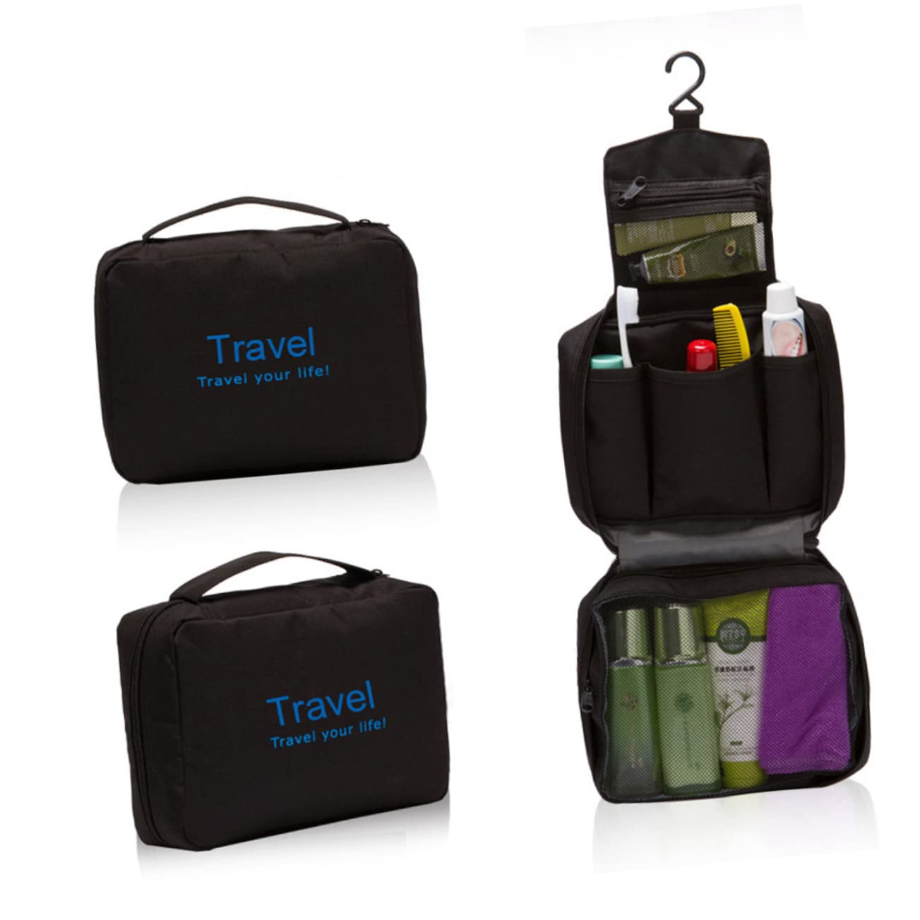 Mikinona 2 Pz Borsa Organizer Per Cosmetici Da Viaggio Borsa Per Articoli Da Viaggio Organizzatore Di Articoli Da Toeletta Da Organizer Da Sospeso Pochette Trucchi Black