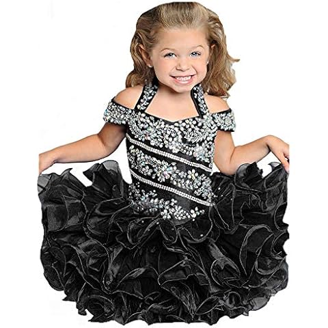 Junguan Baby Girls Off The Shoulder Cupcake Pageant Dress Short Giltz National for Infant Birthday Party Tutu Dresses 5 Years Black Cover