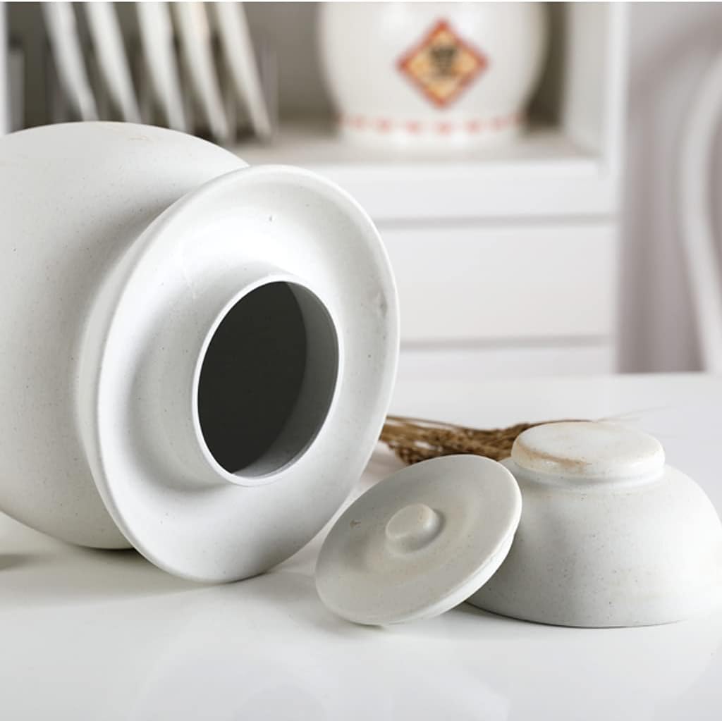 White Traditional Chinese Porcelain Pickle Jar, Ceramic Fermentation Crock Pickling Pot,Fermenting Jar with Water Seal Airlock Lid Stoneware Fermenter for Kimchi 7KG