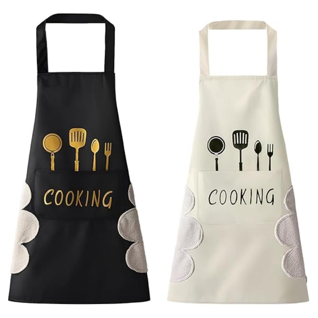 LYMYWUJIN 2 Pcs Women Kitchen Apron,Unisex Waterproof Aprons with pockets cooking aprons for wipe hands,cooking and baking