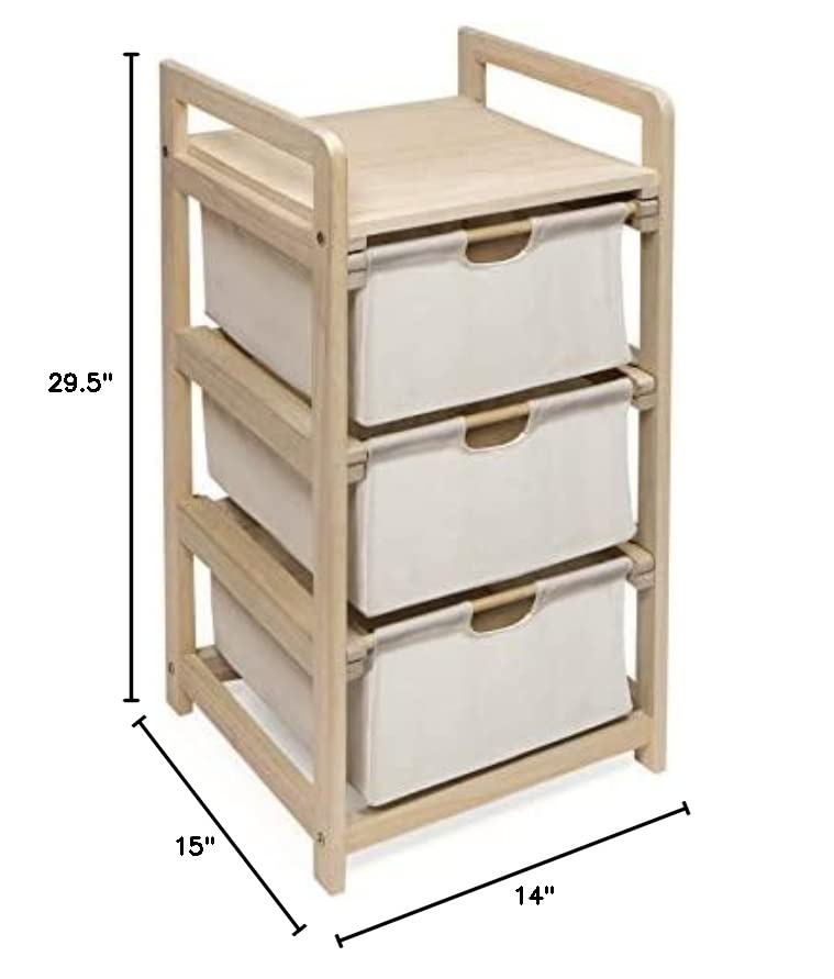 Wooden Hamper/Storage Organizing Unit with 3 Cloth Drawers