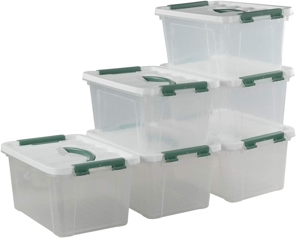 Vareone 7.5 Litros Caja Almacenaje de Plástico con Tapa, Transparente, Paquete de 6 Unidades