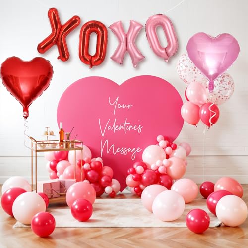 Image of Red XOXO Heart Balloons 6 Pcs Valentines Day Balloons Red Pink Gold Heart Shaped Balloon XOXO Balloon Letters for Girls Women Anniversary Sweet Valentine Day Romantic Decor Special Night Party