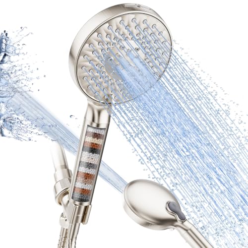 Image of SR SUN RISE Filtered Shower Head with Handheld High Pressure 9 Spray Mode Showerhead Detachable Shower Head Water Softener Filters Beads for Hard Water Remove Chlorine 1 Filter 1.8GPM Brushed Nickel
