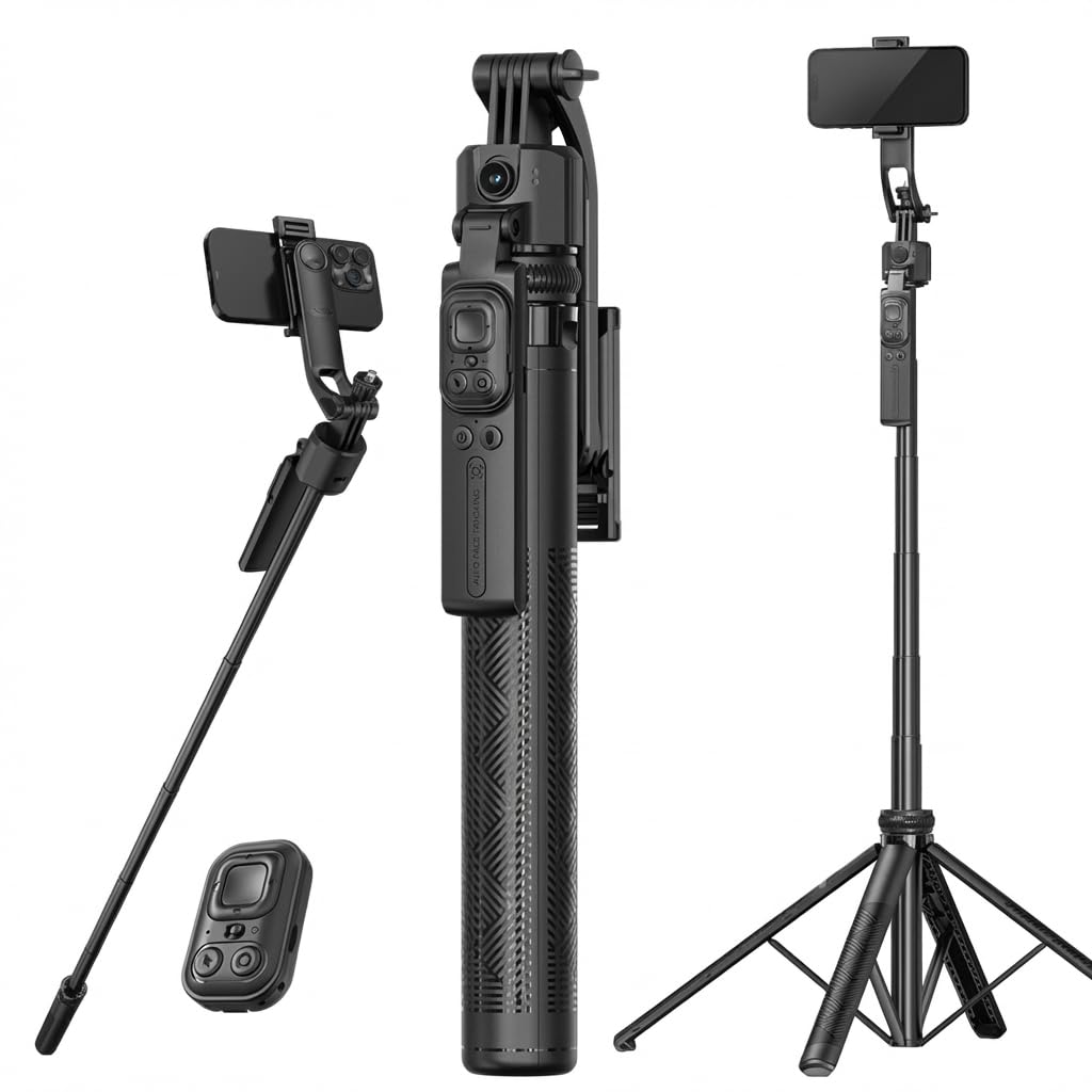 AI-Powered 70 inch/178 CM Selfie Stick Tripod | Gimbal Sensor, Auto Face Tracking | 360° Rotating Tripod for Mobile, Camera, Video Shooting, Blogging (C17- Selfie-Stick)-image-10