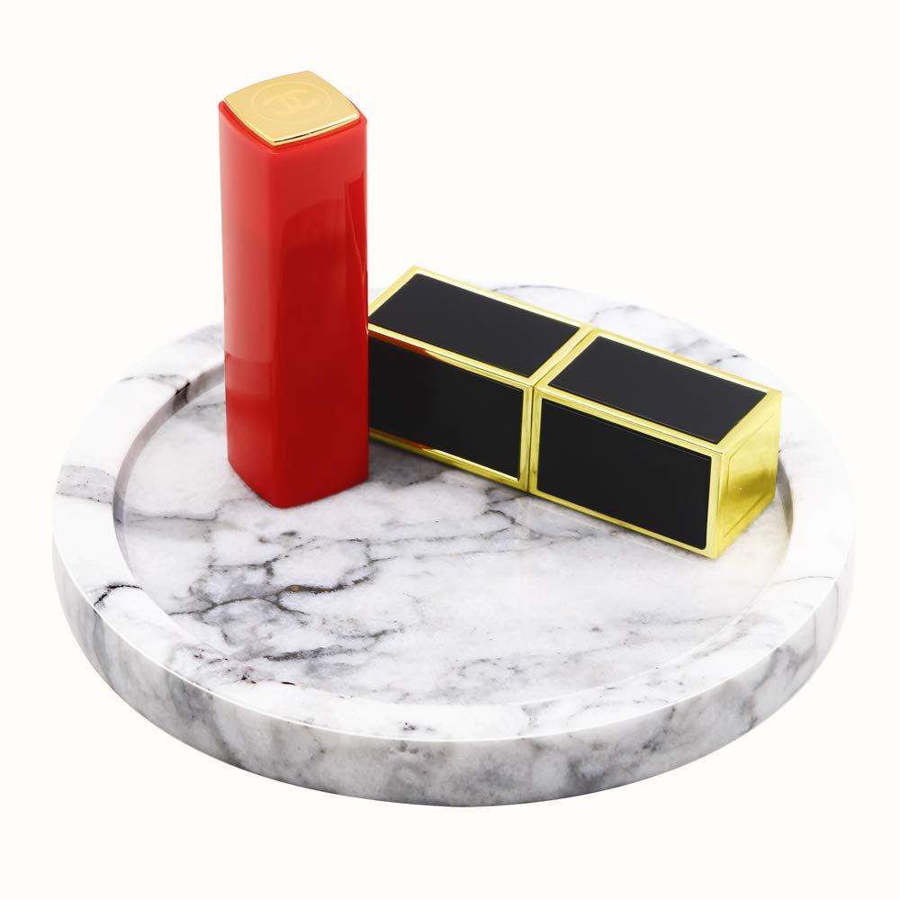 Circular Marble Stone Decorative Tray for Counter, Vanity, Dresser, Nightstand or Desk, Diameter 5-1/2 Inches