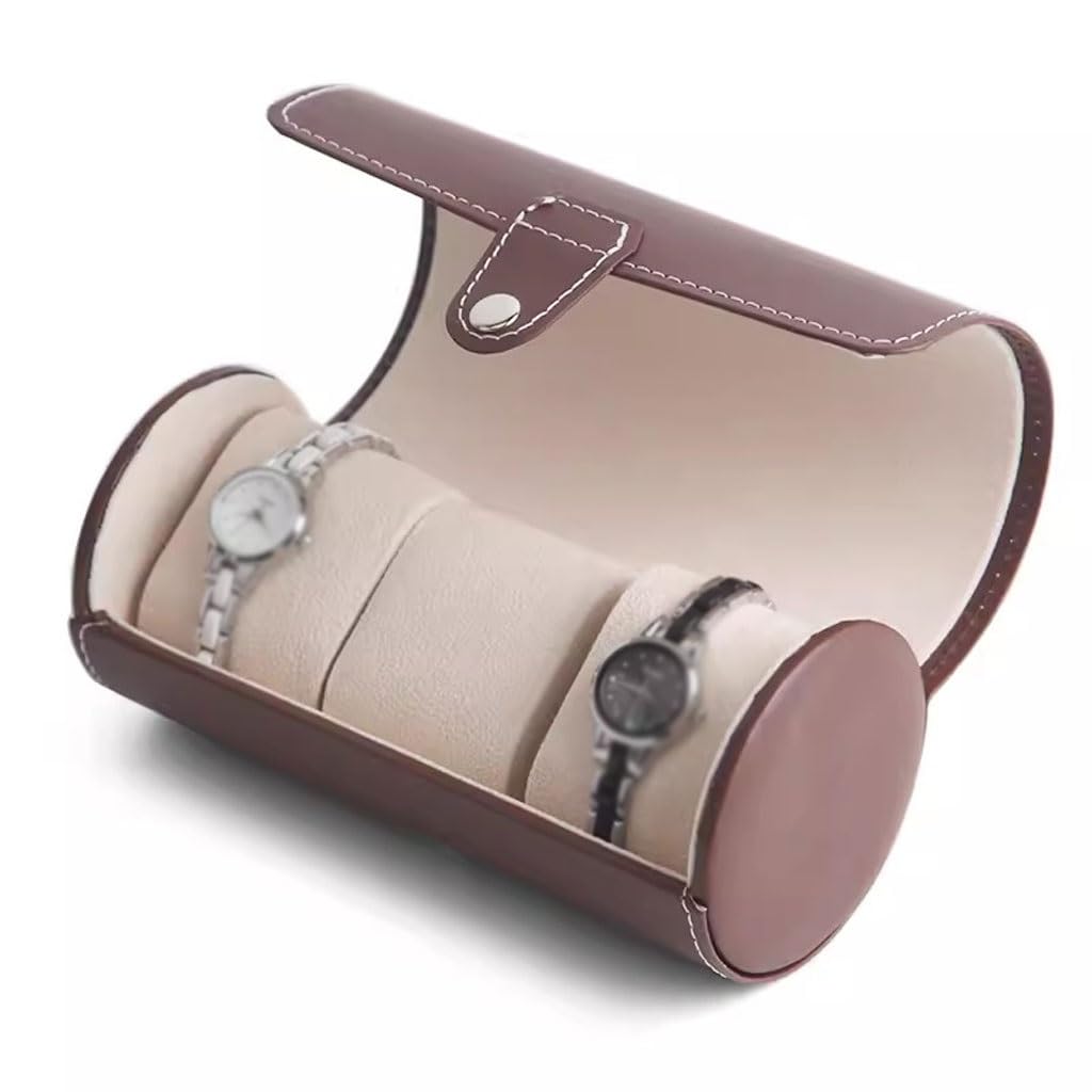 ANVLOJRIH Watch Box Cylinder Leather Watch Storage Box Watch Bracelet Box Black Brown Watch Jewelry Display Box For Storage Box Display Watches Box(A)