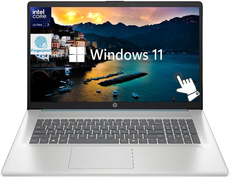 HP Touchscreen 17.3" HD+ LED Laptop Computer, 16GB RAM 1TB SSD, Intel Core Ultra 7 255U 12-Core Processor, Windows 11 Home, Fingerprint Reader, Backlit Keyboard, Numeric Keypad, Moonlight Blue