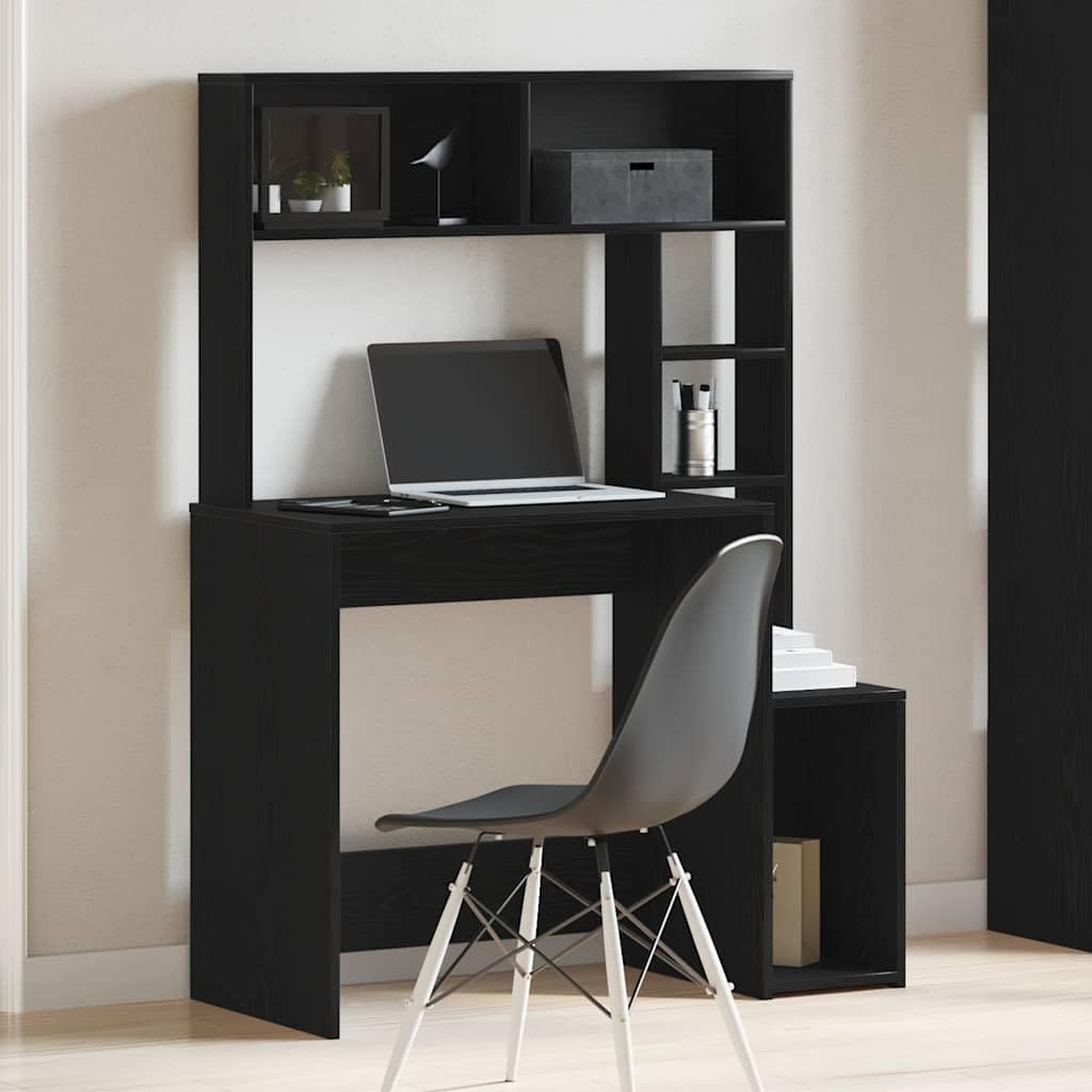 Escritorio con estantería, negro, 100 x 45 x 140 cm, mesa de oficina con gran área de trabajo y concepto de almacenamiento versátil, para oficina en casa y estudio