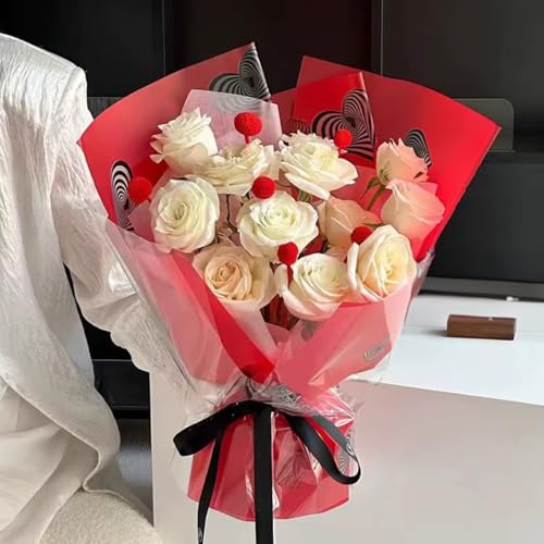 Image of Oasis - Pack of 10 Sheets Korean Style Waterproof Black Bouquet Wrapping Sheets (58cm x 58cm, 60 Microns) | Red Cupid Heart Design, Premium Giftwrap for Flowers & DIY Gift Wrapping Paper