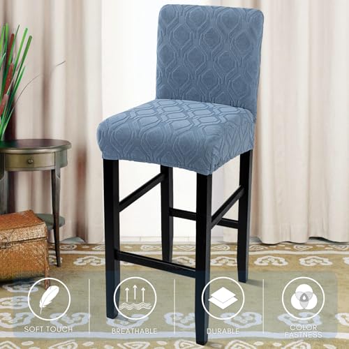 Image of SearchI Jacquard Bar Stool Covers Set of 4, Stretch Washable Barstool Seat Covers, Counter Height Chair Covers for Kitchen Dining Room Cafe (Hexagon Jacquard Blue)