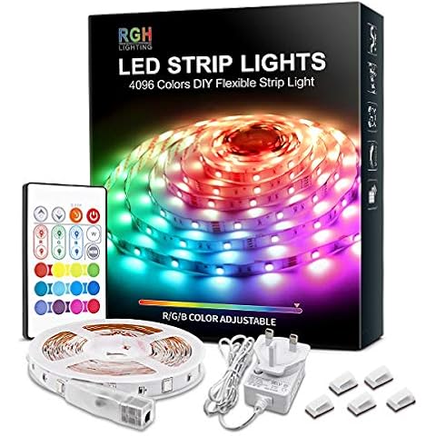 RGB LED Strip Light 5m, Bright 4096 DIY Colors Rope Lights with Memory Function, Self-Adhesive Colour Changing LED Strip Lights with Remote, 30mins Timing Off LED Light Strip Kits for Home Decor Cover