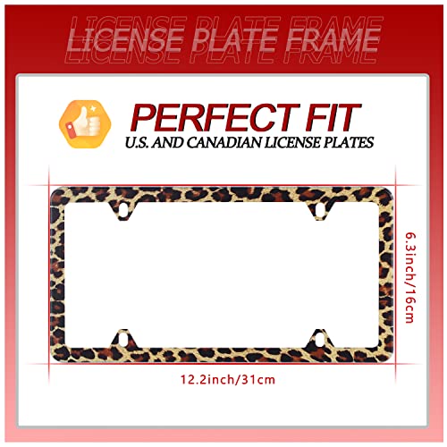 Brown Leopard Print License Plate Frame Cheetah Animal License Plate Holder Stainless Steel Rust-Proof Auto Parts Decoration With Screws For Men Women License Plate Cover 4 Holes 1Pcs #TOP2